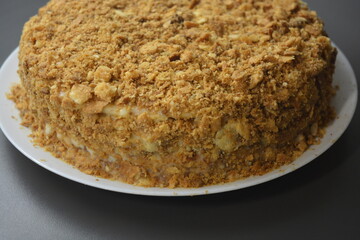 A large, stylish Napoleon cake made from high-quality products. Homemade dessert made with your own hands in the city of Varkaus, Finland.