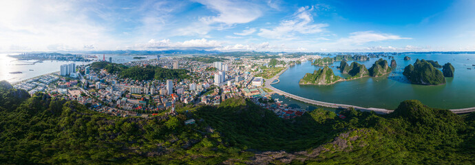 360 panorama view of Ha Long City, Ha Long Bay karst mountain