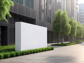 cube design street public space white signboard or park advertisement clean wall billboard at business office building entrance park for corporate branding or commercial posters outdoor mockup design.