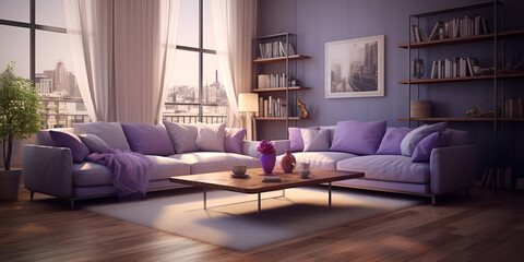 Modern Livingroom, with colored led light with window and beautiful setup 