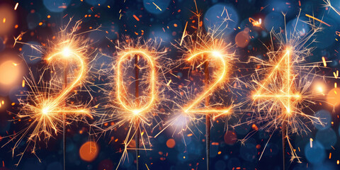 Naklejka premium 2024 New Year Celebration Sparkling Banner