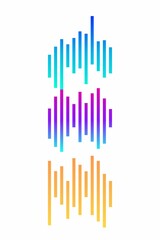 Volume spectrum collection. Multicolored audio range effect. Rainbow music signal diagram. Vivid colors equalizer charts. Sound waves abstract graph. Trendy frequency beats graphic icon set.