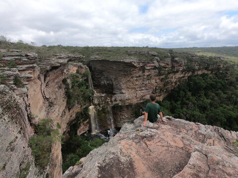 homem na Cachoeira do Ferro Doido, Morro do Chap&eacute;u, Chapada Diamantina  