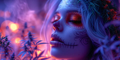 Fototapeta premium beautiful woman with a cannabis headdress