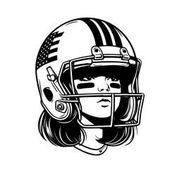 Cute little girl in american football helmet isolated vector illustration