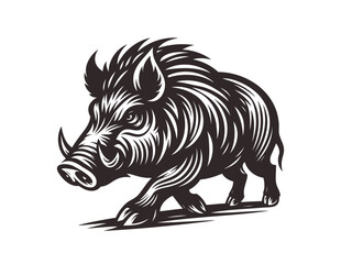 Fototapeta premium Monochrome vintage wild boar emblem. Isolated vector illustration