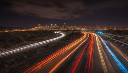 Fototapeta na wymiar Highway traffic reaching the city by night 