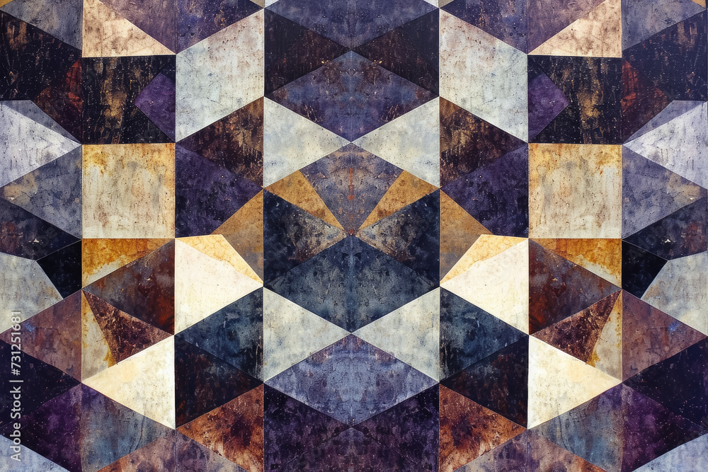 Poster create a symmetrical pattern of geometric shapes, with alternating textures.