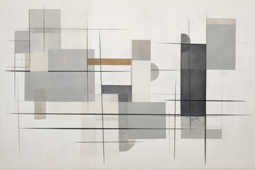 abstract geometric design with intersecting lines and shapes in various shades of gray