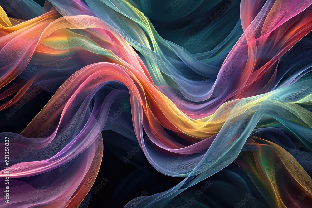 Poster create an abstract pattern of flowing ribbons, with dynamic lines and textures.