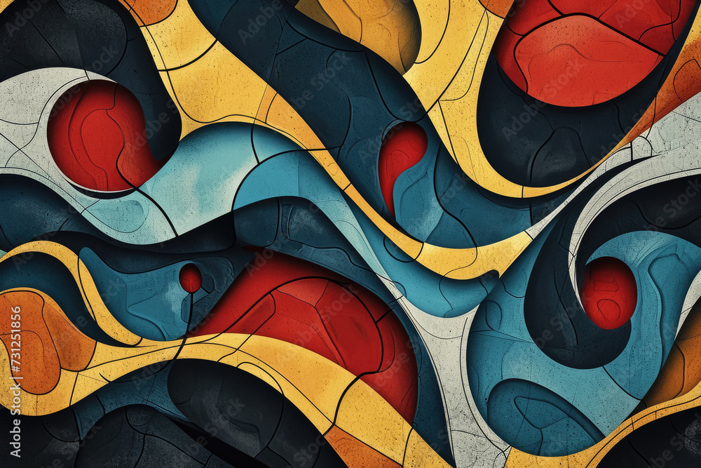 Poster create an abstract pattern of organic shapes, with flowing lines and textures.