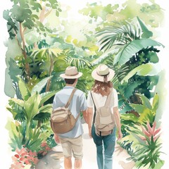 watercolor luxury travel design, illustration, watercolor effect,isolated on white background