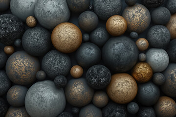 Create an abstract pattern of overlapping spheres, with varying sizes and textures