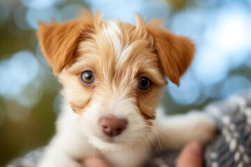 A curious brown puppy of a specific dog breed gazes intently outdoors, capturing the heart of any animal lover