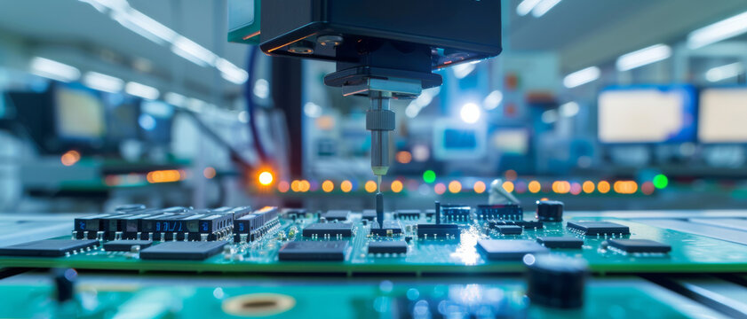 Precision meets technology: An automated machine meticulously assembles circuit boards