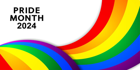 LGBT Pride Month 2024 concept with rainbow flag. LGBTQIA Pride colorful wave background.	
