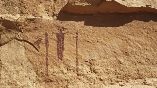 Native American historical pictograph on rock wall / Utah, United States