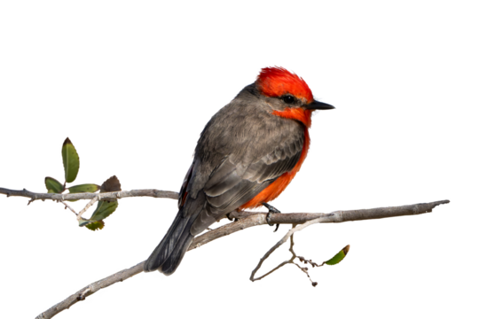 Vermilion Flycatcher (Pyrocephalus rubinus) High Resolution Photo, perched, on a Transparent PNG Background