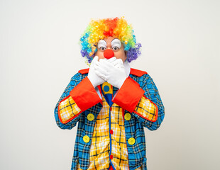 Mr Clown. Portrait of Funny face Clown man in colorful uniform standing variety action. Happy...