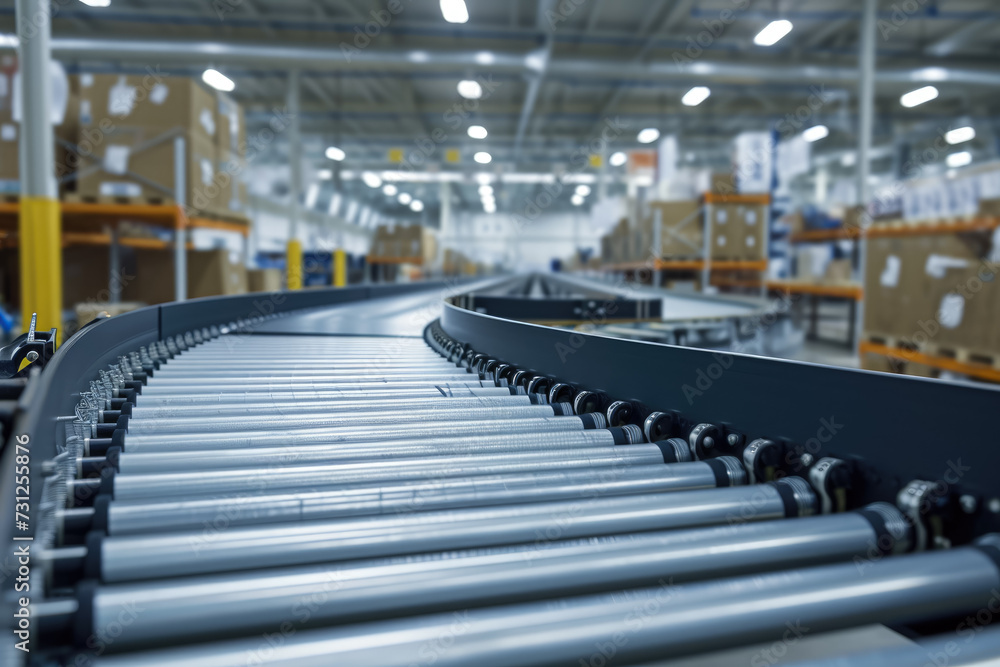 Poster conveyor belt with a gray color and a belt shape and a box overlay on the surface