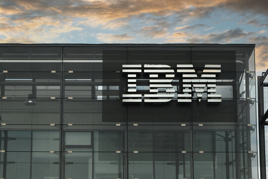 Prague, CZ -26.08.2023: The IBM sign Logo on Czech Republic Headquarter. Technology Concept Corporation. EDITORIAL