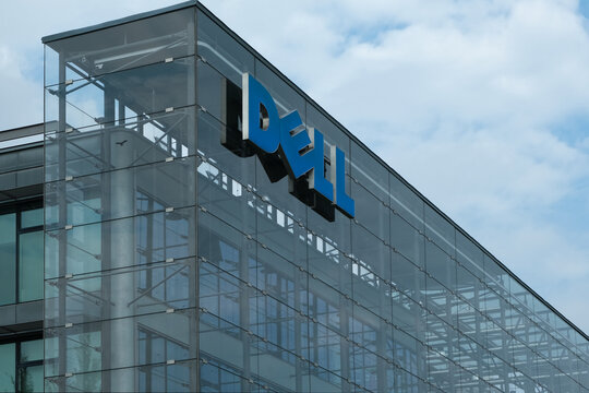 Prague, CZ -26.08.2023: The DELL sign Logo on Czech Republic Headquarter. Technology Concept Corporation. EDITORIAL