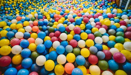 Fototapeta na wymiar top view of many colorful balls in ball pool at indoors playground