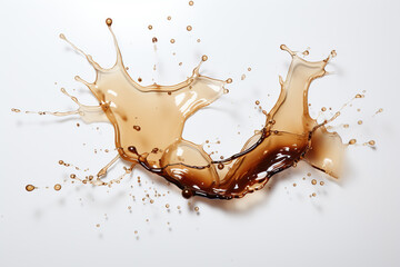 Obraz premium Splash, puddle of spilled black coffee on a white background. Generated by artificial intelligence