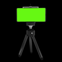 smartphone with green screen on tipod isolated realistic 3d render for app mockup 
