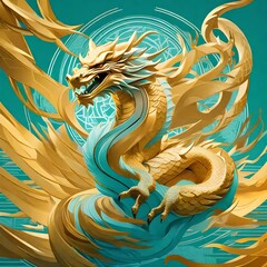 :Chinese new year 2024 dragon year poster, in the style of  light aquamarine and light amber,  pro 400h, silver and gold,  21st century, electric color scheme