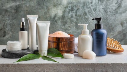 Obraz na płótnie Canvas set of cosmetics for personal hygiene on table