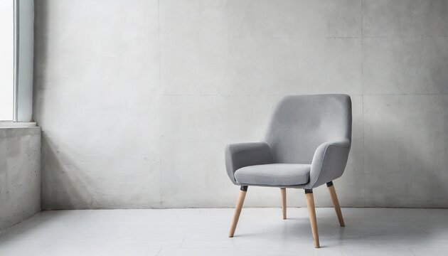 gray chair in white concrete room for copy space concept of minimalism