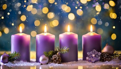 advent four purple candles with mystery lights - Powered by Adobe