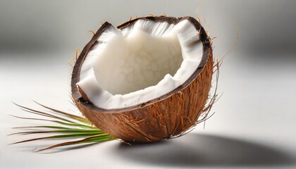 half of coconut on white background