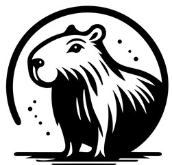 Capybara vector illustration in black and white, rodent animal logo design 