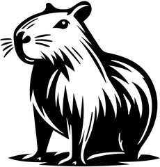 Capybara vector illustration in black and white, rodent animal logo design 