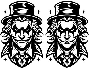 Vector illustration of a joker in black and white