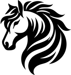 Obraz premium Black and white logo illustration of a stallion isolated on white background, horse vector drawing 