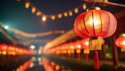 chinese red lantern illuminated at night