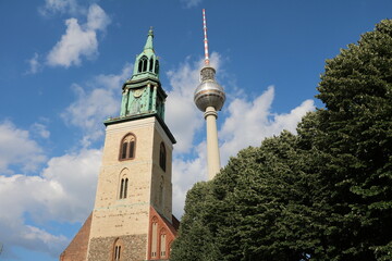 The St. Mary's Church and TV Tower in Berlin, Germany
