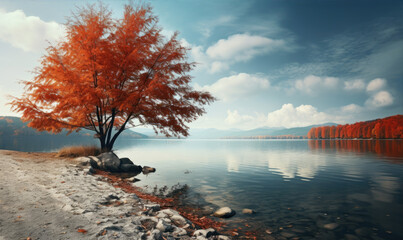 Beautiful autumn landscape with lake