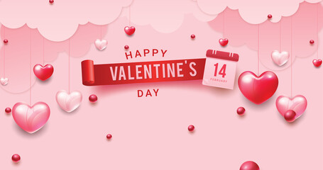 Valentines day background in paper style illustration color pink