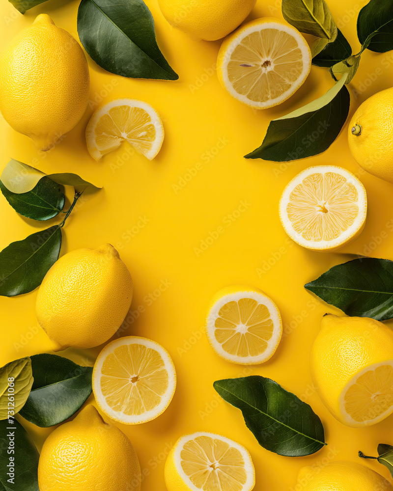 Canvas Prints frame of lemons on yellow background