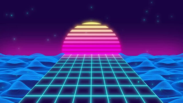 Abstract line waves syntwave style neon gradient greed background