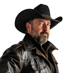 Close-up Portrait cowboy man on a transparent background