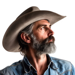 Close-up Portrait cowboy man on a transparent background
