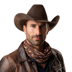 Fototapeta premium Close-up Portrait cowboy man on a transparent background
