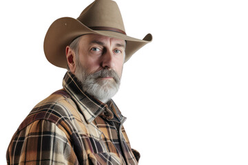 Close-up Portrait cowboy man on a transparent background