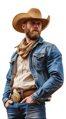 Portrait cowboy man on a transparent background