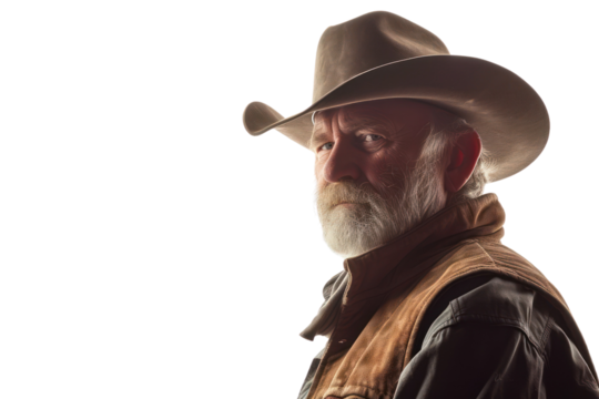 Close-up Portrait cowboy man on a transparent background
